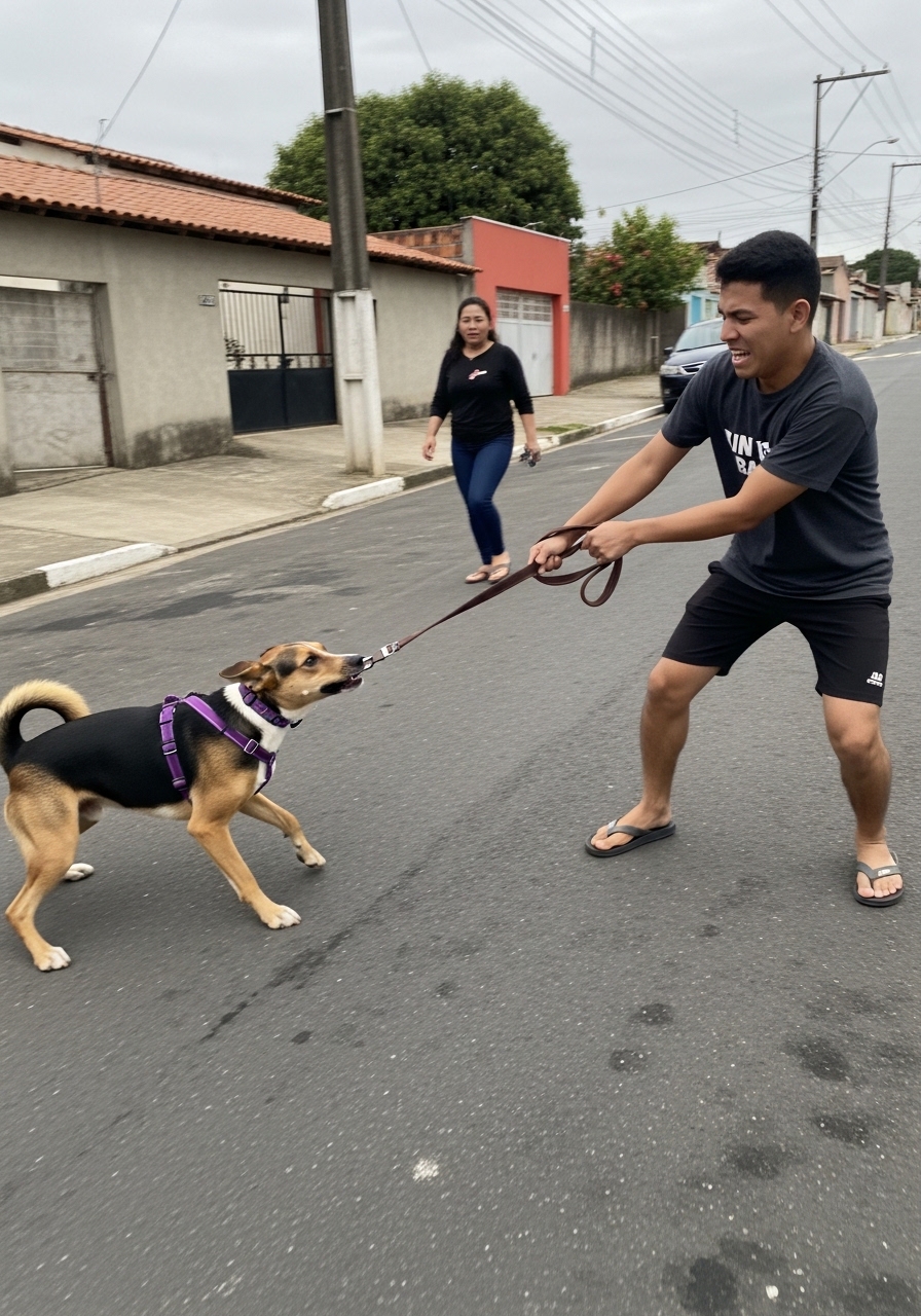 Cachorro puxando guia e latindo