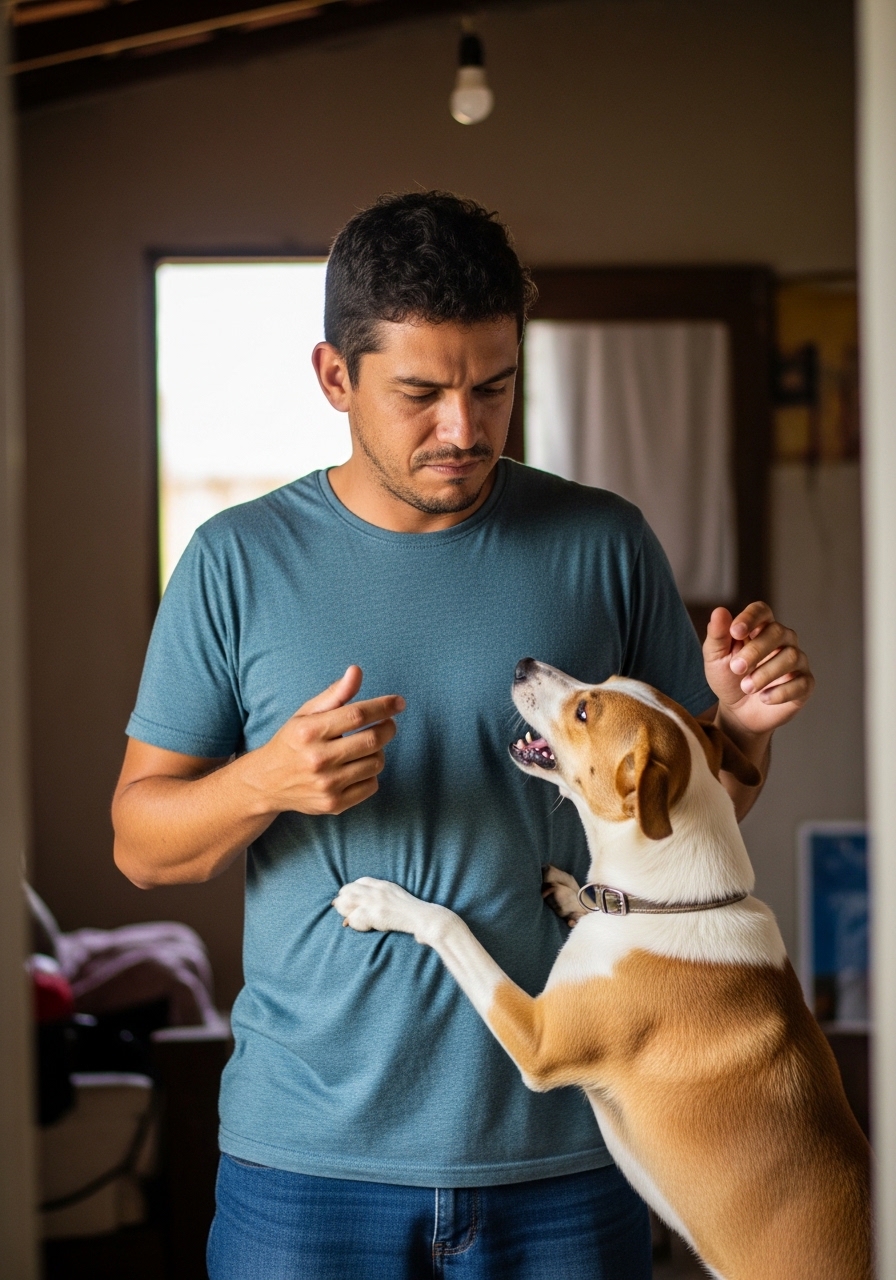 Pessoa frustrada com cachorro